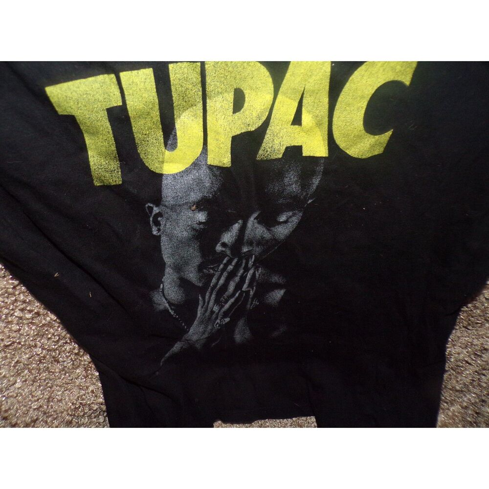 2Pac Women Top  Black T-Shirt Logo Praying Tupac Short Sleeve Tee size xs
